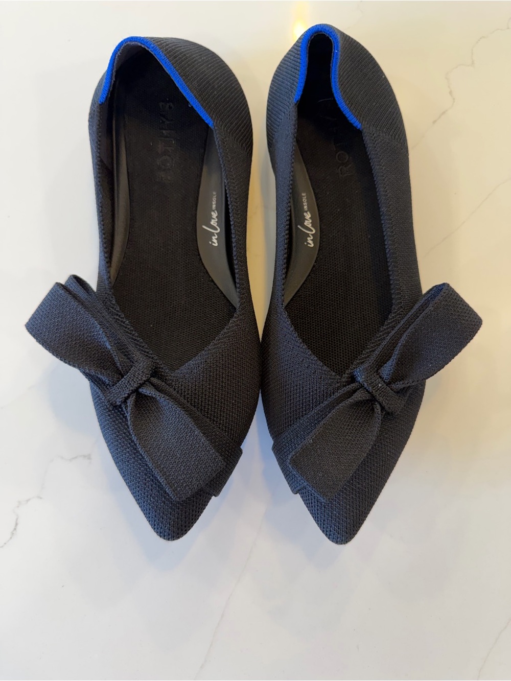 Rothy's Black Pointed Bow Flats